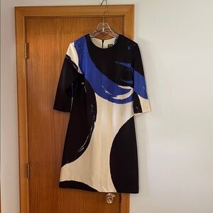 Taylor Black, Blue, and Cream Long Sleeve Dress